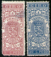 CUBA 2 Antiguos Sellos Nuevos USO EN GIROS DE LA COLONIA ESPAÑOLA ISLA DE CUBA - Kuba (1874-1898)