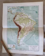 1893 Physical Map Of South America Original Antique Print - Geographical Maps