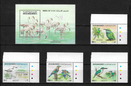 UAE 1994 MiNr. 459 - 463 Bl 14, 16.00 Vereinigte Arabische Emirate Birds Collared Kingfisher 4v + S/sh MNH ** - Flamingo