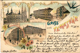 T4 1899 (Vorläufer) Temesvár, Timisoara; Cadetten-Schule, Kloster Josefstadt, Comitatshaus, Realschule, Buchhandlung Cor - Unclassified
