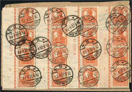 7 1/2 Pf. Freimarken (Germania V) 1916, Schönes Briefstück Mit Vier Senkrechten Viererstreifen Mit Seitenrand, Auf Diese - Other & Unclassified
