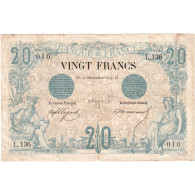 France, 20 Francs, Noir, 1874-11-27, L.136 010, TB+ - 20 F 1874-1905 ''Noir''