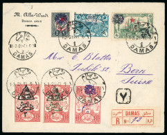 Delcampe - Royaume De Syrie/Syrian Arab Kingdom : 1921, Magnifique Lettre Recommandée Damas Pour Bern (Suisse) Avec Spectaculaire A - Siria