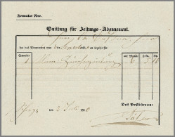 Delcampe - 1850, Quittung Von Schwyz Für Zeitungs-Abonnement Der Neuen Zürcher Zeitung Für 6 Monate. Dieses Abonnement Kostete Fr. - ...-1845 Prefilatelia