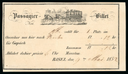 Delcampe - 1852, Passagier Billet Für Einen Platz Im Pferdeomnibus Von Basel Nach Riehen. Die Gebühr War 12 Kreuzer. - ...-1845 Prefilatelia