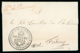 Delcampe - 1852, Brief Von La Roche Nach Fribourg, Mit Route Stempel « Rte De Charmey » Und Wunderschönem « CONSEIL COMMUNAL LA ROC - ...-1845 Prefilatelia