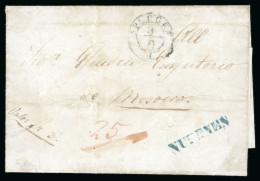 Delcampe - 1853, Valoren Wertbrief Von Nufenen Nach Mesocco Via Splügen Pass, Blauer Stabstempel « NUFENEN » Und Schwarzer Zweikrei - ...-1845 Prefilatelia
