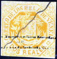 Delcampe - O 1873, 2 R Gelb Entwertet Durch Tintenwelle, Mi. 22 I / 200,- - Venezuela