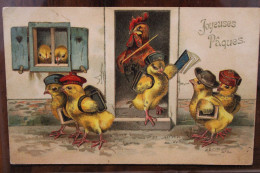AK 1917 CPA Animaux Humanisés Ecole Instituteur écolier Poule Coq Poussins Illustrateur - Gekleidete Tiere