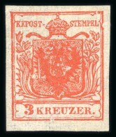 1850 3Kr Karminrot HP Geripptes Pap. - Unused Stamps