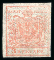 1850 3Kr Hellrot HP Seidenpapier - Unused Stamps
