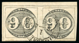 1843 Bull's Eyes 90r Intermediate Printing Corner Horizontal Pair - Used Stamps