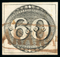 Arara: 1843 Bull's Eyes 60r Early Impression Used Large Part Red Framed Hs - Used Stamps