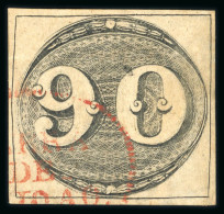 1843 Bulls Eyes 90r Intermediate Impression Used Part Red Cancel - Used Stamps