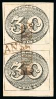 1843 Bull's Eyes 30r Intermediate Impression Vertical Pair Used Part And Full Handstamp - Used Stamps