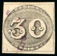 Cuiaba: 1843 Bull's Eyes 30r Three Marings Part Purple Ds - Used Stamps