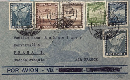 Delcampe - O) CHILE, SANTIAGO, AIR FRANCE, TWO AIRPLANES OVER GLOBE, SEAPLANE, AIRPLANE OVER CITY, CIRCULATED TO PRAHA - Chile
