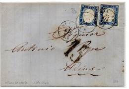 Regno Di Sardegna - Lettera 23 Marzo 1862 - Sass. 15 D Celeste Chiaro C. 20 - Da Milano Per Udine - "15" - Sardinia