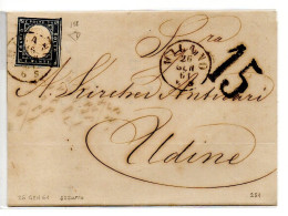 Regno Di Sardegna - Lettera 26 Gennaio 1861 - 15 C Azzurro C. 20 - Da Milano Per Udine - "15" - Sardinia