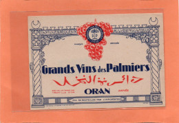 Delcampe - ETIQUETTE DE VIN. " GRANDS VINS DES PALMIERS ". ALGERIE. ORAN. COULEUR BLEUE. Achat Immédiat - Oran