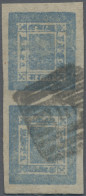 Nepal: 1898-99 1a. Pale Blue On Native Paper, Vertical Tête-bêche Pair, Pos. 53/ - Nepal