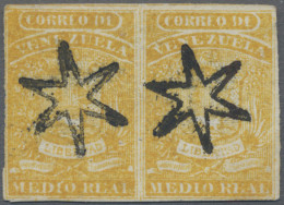 Venezuela: 1859/1862, Coarse Impression ½r. Orange, Horizontal Pair, Fresh Colou - Venezuela