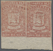 Venezuela: 1859/1862, Coarse Impression 2r. Red, Bottom Marginal Horizontal Pair - Venezuela