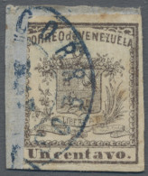 Venezuela: 1862, Coat Of Arms 1c. Brown, Fresh Colour, Cut Into At Left, Used On - Venezuela