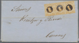 Venezuela: 1883/1864, Eagle ½r. Orange, Horizontal Strip Of Three, Fresh Colour, - Venezuela
