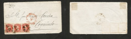 Delcampe - CHILE. C. 1868. Valp - Coquimbo, Por Vapor. Cover Front Multifkd 5c Red (x3) Second Design, Tied Corks + Red Cds. - Chile