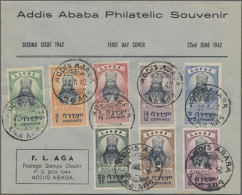 Delcampe - Ethiopia: 1942-43 Seven Covers (two Fronts) And One Picture Postcard Franked Wit - Etiopia