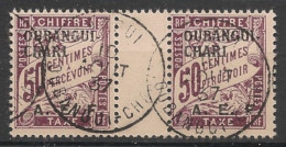 OUBANGUI - 1928 - Taxe TT N°YT. 7 - Type Duval 50c Lilas - Paire Interpanneau - Oblitéré / Used - Usados
