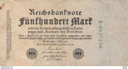BANCONOTA 500 1922 GERMANIA VF (RY6968 - 500 Mark