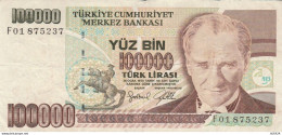 BANCONOTA TURCHIA 100000 LIRA VF (VX989 - Turchia