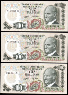A5.302 100 L. 1970(1979) X 3 UNC. NUMBERS IN SEQUENCE - Turkije