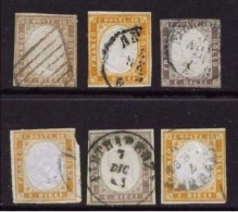 ● SARDEGNA 1855 /63 ֍ Vittorio Emanuele II 10 C. X 6 Valori Usati ● Toni Colori Diversi ● Antichi Stati ● Lotto N. 152 ● - Sardinia