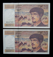 Superbe Duo Billets NEUF France 20 F DEBUSSY 1997 Qualité NEUF N° Qui Se Suivent - 20 F 1980-1997 ''Debussy''