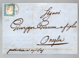 43RP4 - SARDEGNA , 20 Cent N. 15f Su Lettera Da Torino 1/6/1857 Per Oneglia (E.DIENA, RAYBAUDI) FILETTO A Dx - Sardinia