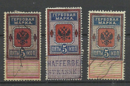 RUSSLAND RUSSIA Russie Revenue Tax Steuermarken 5 Kop, Different Printings, O - Fiscaux