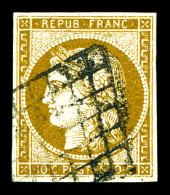 N°1, 10c Bistre Obl Grille. TB (certificat)  Qualité: Oblitéré  Cote: 365 Euros - 1849-1850 Ceres
