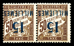 Delcampe - ** N°8h, 15m Sur 50c Lilas, Surcharge Renversée, 2ème 'M' De 'MILLIEMES' Renversé Tenant à Normal. SUP. R. (certificats) - Ungebraucht