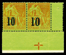 ** N°4C Et 4B, 10 Sur 20c Brique Sur Vert: Types IV Et III Se Tenant En Paire Coin De Feuille Avec Croix De Repère, Fraî - Unused Stamps