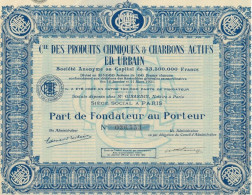 COMPAGNIE DES PRODUITS CHIMIQUES ET CHARBONS ACTIFS  ED.URBAIN -PART DE FONDATEUR  -ANNEE 1931 - Mines