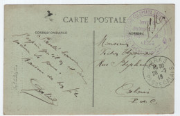 PAS DE CALAIS CARTE ARRAS + CACHET VIOLET TRAVAILLEURS COLONIAUX GROUPEMENT SERVICE RECONSTITUTION REGIONS LIBEREES 1919 - Guerre De 1914-18