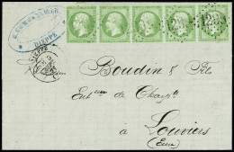 Lettre N°20 5c Vert, Bande De Cinq (défauts. Dans Un Coin) Obl. GC Sur Lettre De Dieppe 3 Sept 71 Pour Louviers, Arr., T - 1862 Napoleon III