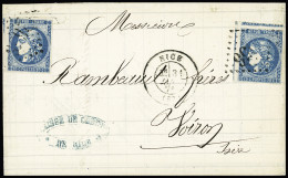 Lettre N°46B Deux Unités, Voisins, Obl. GC Sur Lettre De Nice 31.01.1871 Pour Voiron, SUP - 1870 Bordeaux Printing