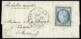 Lettre N°37 OBL étoile 4 + Càd "Paris Rue D'Enghien" (17 Janv 71) Sur Ballon Monté Pour Vannes (Morbihan) Avec Arrivée 2 - Other & Unclassified