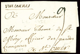 Lettre Vincennes : Marque Manuscrite "Vincennes" (1758 - L N°1), Ind 19. TB - Other & Unclassified