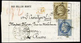 Lettre N°29B+30    OBL étoile 17 + CAD "Paris R. Du Pont Neuf" (28 Oct 70) Sur Formule    Imprimée "par Ballon Monté" Ad - War 1870