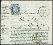 Lettre N°37 Obl. ETOILE S. Corresp. HAVAS, Càd PARIS 2/11/70, Passage NANTES 5/11 Pour BAR-LE-DUC Zone OCCUPEE, TTB. LE - War 1870
